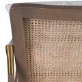 Luxusn&eacute; retro kreslo Oscar s b&eacute;žov&yacute;m čal&uacute;nen&iacute;m a hned&yacute;m r&aacute;mom s ratanov&yacute;m v&yacute;pletom a zlat&yacute;mi detailmi 85 cm